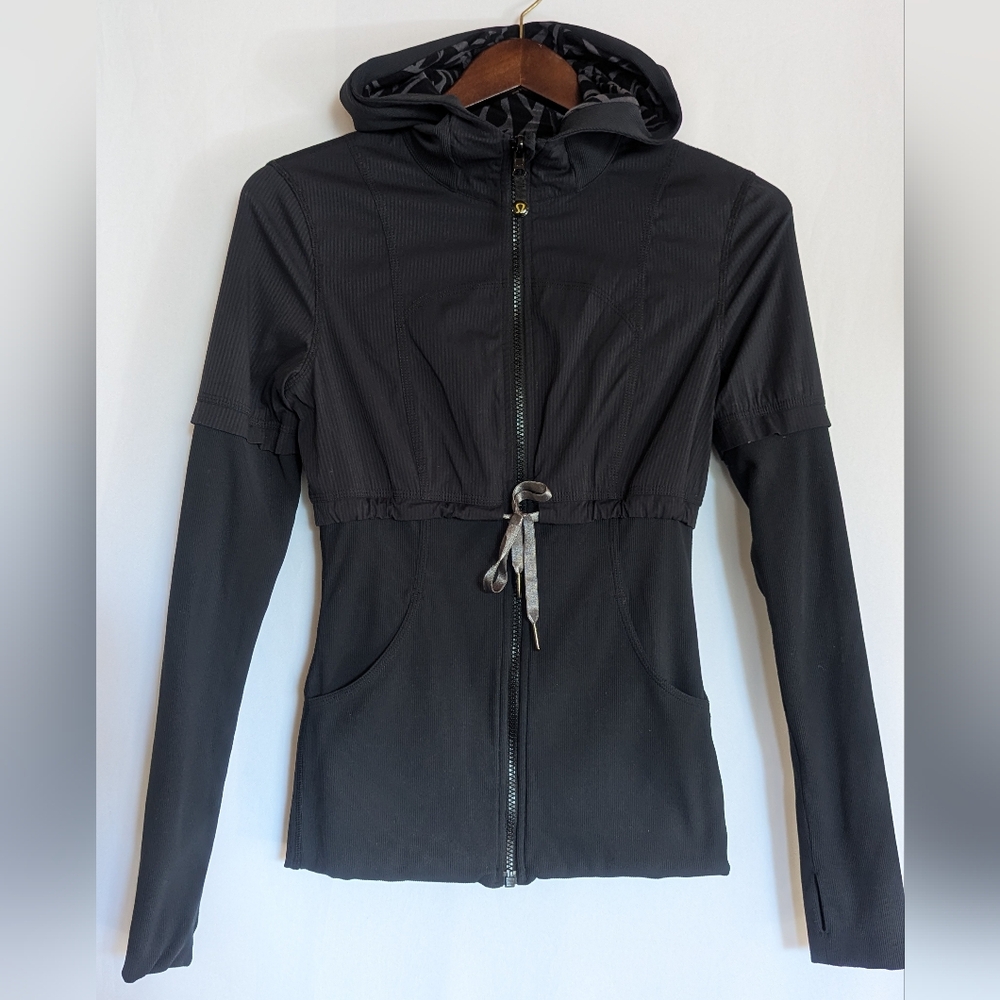 Lululemon 4 Double Sided Black Hooded Jacket Full Zip Reversible Top